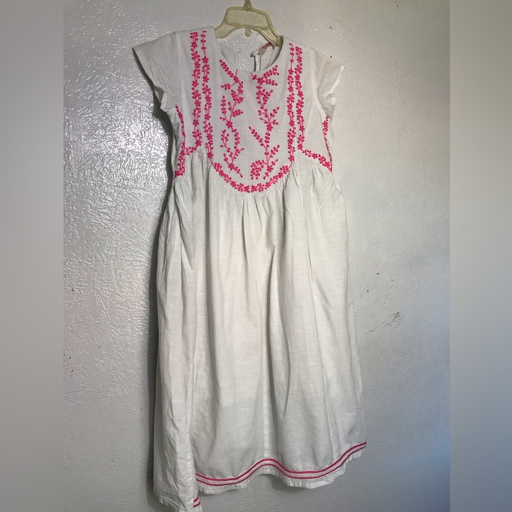 White Maxi Dress with Pink Embroidery